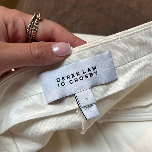 DEREK LAM 10 CROSBY Crop Soft White Trousers with Embroidery Side Panels - Picture 2 of 8